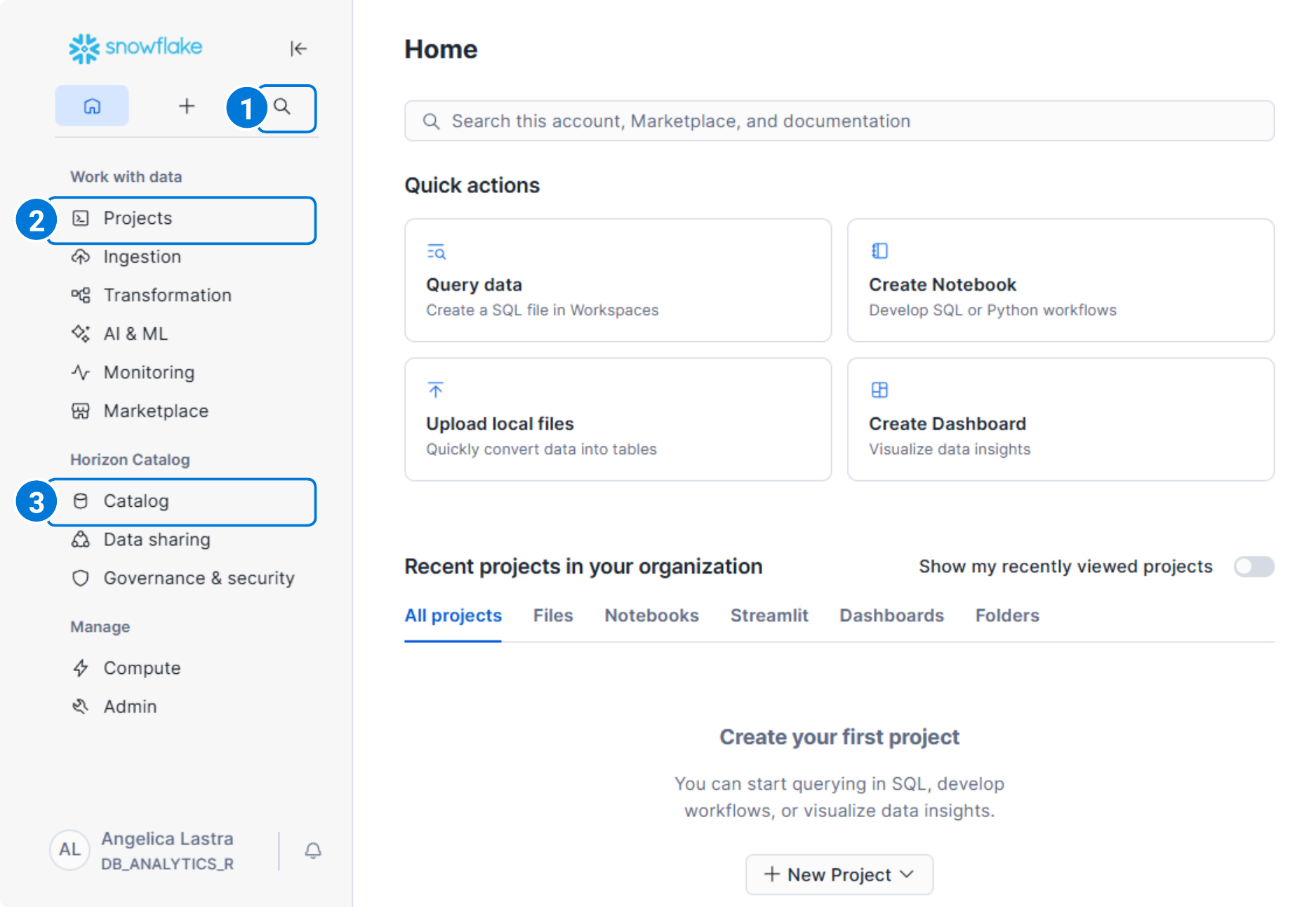 Snowflake UI Welcome Screen